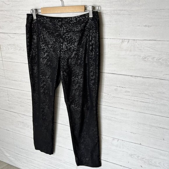 Nic + Zoe Pants Womens Size 8P Black Animal Print Pull On Ankle Side Slits - Picture 5 of 13